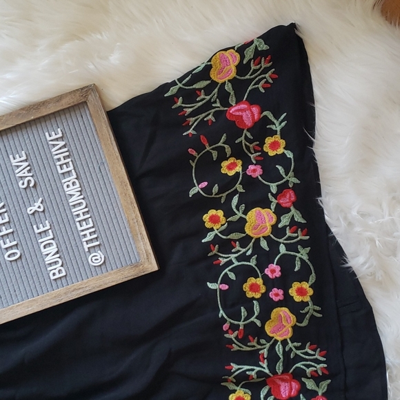 Black Multicolor Stitch Floral Embroidered Mini Dress - Picture 10 of 11